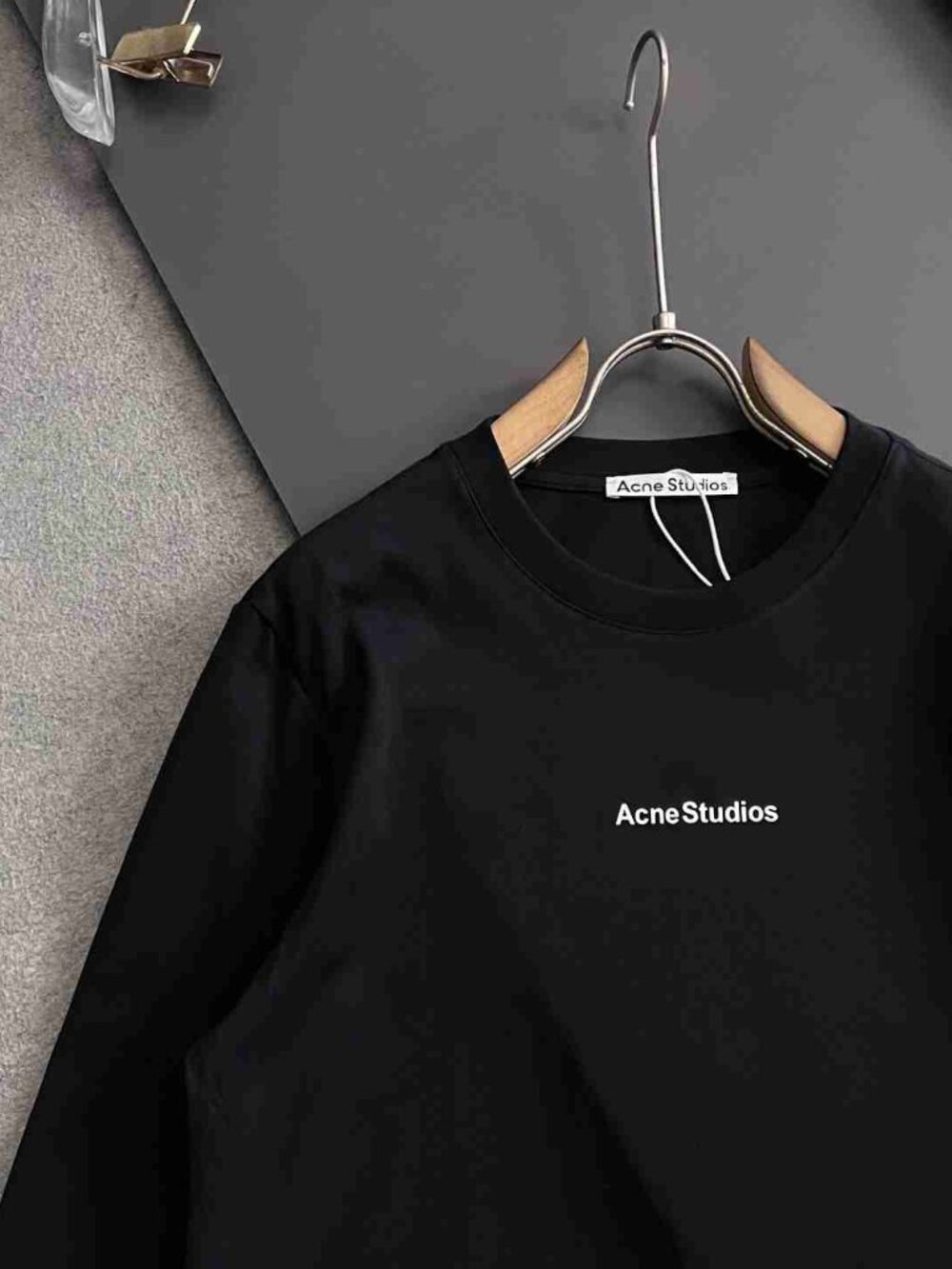 Acne Studios Black Long Sleeve Tee Chest Logo Minimal Cotton Top - Picture 4 of 5